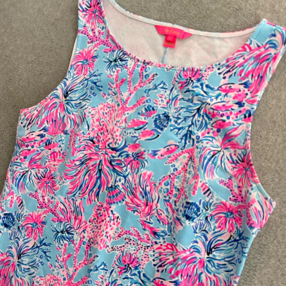 Lilly Pulitzer Larsen Stretch Terry Shift Dress Large Celestial Blue Seek Sea - Picture 3 of 11